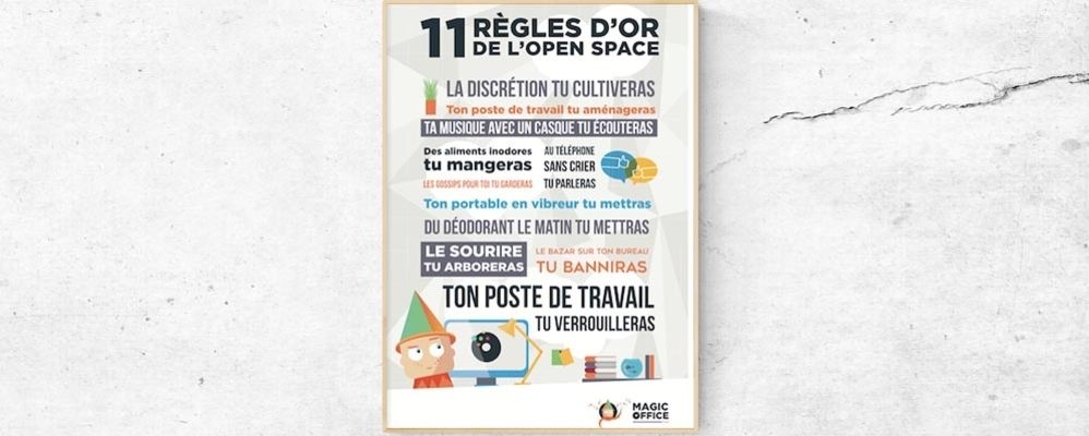 Affiche : "Les 11 règles d'or de l'open space"
